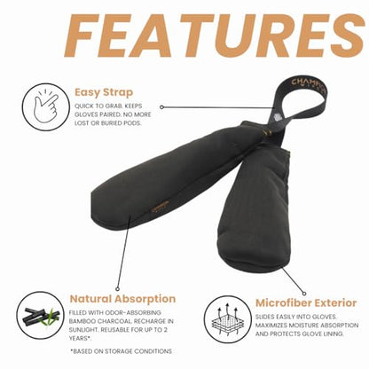 Deodorizer Inserts for Boxing Gloves, Hockey Equipment, Gym Bags & Sports Gear – Bamboo Charcoal Odor Absorber & Moisture Absorber – Reusable Dual-Pouch Insert (Osmanthus Breeze)