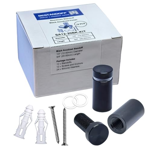 Pack of 12 Aluminum Standoff Screws Wall Sign Standoff Mounting Hardware Standoff Mounts for Acrylic Picture Frame (12, Black, 1/2" x 3/4") - color: Black, size: 1/2" x 3/4"