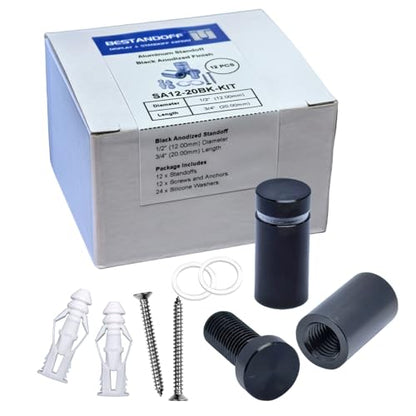 Pack of 12 Aluminum Standoff Screws Wall Sign Standoff Mounting Hardware Standoff Mounts for Acrylic Picture Frame (12, Black, 1/2" x 3/4") - color: Black, size: 1/2" x 3/4"