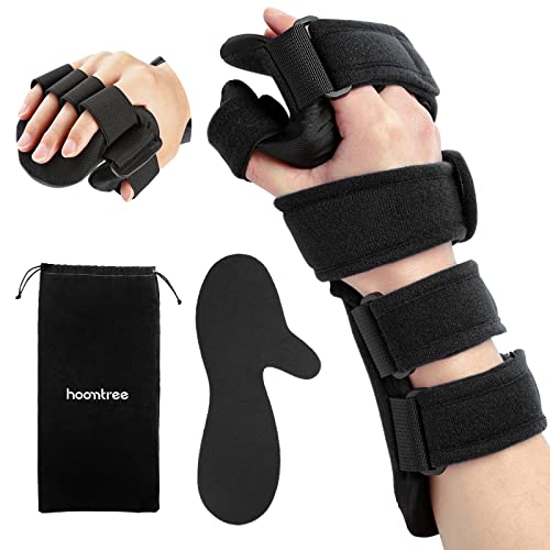 Stroke Resting Hand Splint Right&Left Resting Hand Splint with Finger Separator Functional Night Immobilizer Wrist Finger Brace for Carpel Tunnel Pain,Sprain Fracture,Tendonitis (Right,Black) - color: Right,Black