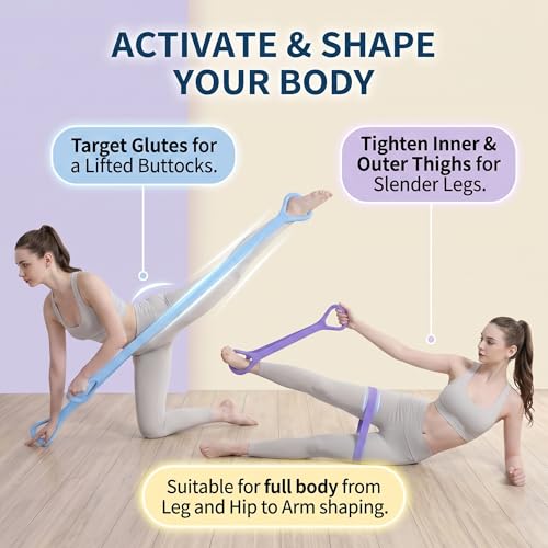Figure 8 Resistance Band with Handles, Elastic Workout Band for Arms, Back & Shoulder Training, Stretching Rope for Yoga, Pilates & Physical Therapy Exercise Equipment(Purple Pink Blue)