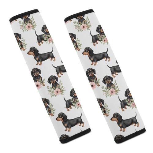 2 Pack Breathable Car Seat Straps Shoulder Pads for Elderly Support, All Vehicles, Dachshund Sausage Dog Flower Wiener Floral Seat Belt Cushion, Neck and Shoulder Support - color: Pattern 1029