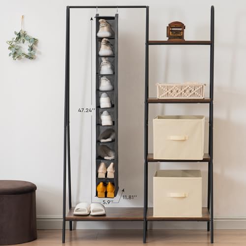 YOUDENOVA Hanging Shoe Organizer, 10-Shelf Closet Shoe Organizers for Closet, Hanging Shoe Storage, Grey, 2 Packs