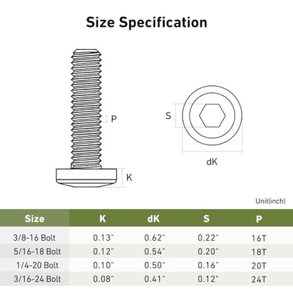 3/8-16 x 1 Bolt, 25PCS Flat Head Hex Socket Cap Screws Bolts, 304 Stainless Steel 18-8, Fully Threaded, with Hex Spanner - color: Silver, size: 3/8-16 x 1