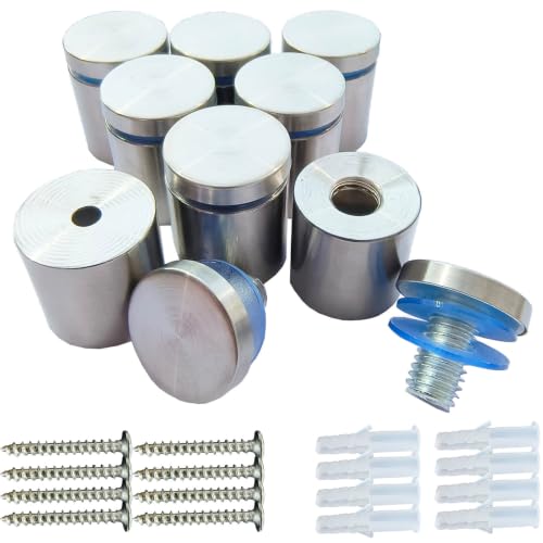 8 Pack Stainless Steel Sign Standoff Screws (1 in. Dia x 1 in. L)(Silver) | Standoff Mounting Advertising Nail Hanging Acrylic Panels Glass Artwork - color: Silver