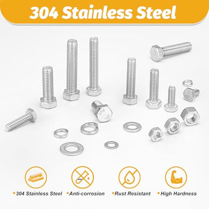 Kadrick 1240PCS Stainless Steel Hex Bolt Assortment Kit – SAE & Metric Set (1/4”-20, 5/16”-18, 3/8”-16, M6, M8, M10) – Bolts, Nuts, Flat & Lock Washers – Dual-Side Heavy-Duty Storage Box - size: 1240Pcs Stainless SAE & Metric HEX