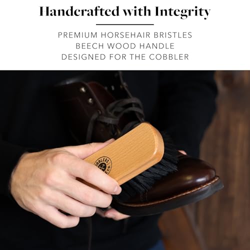 Premium Shoe Brush - Horsehair Shoe Brush - Concaved Handle for Premium Grip, Tan - color: Tan