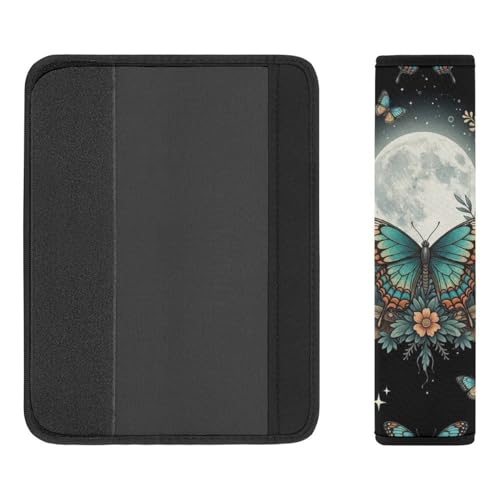 Soft Padded Car Seat Straps Shoulder Pads for Elderly Support, All Vehicles, 1 Pair Moth Gothic Butterfly Moon Shoulder Protector Anti-Slip Pad - color: Pattern 1176
