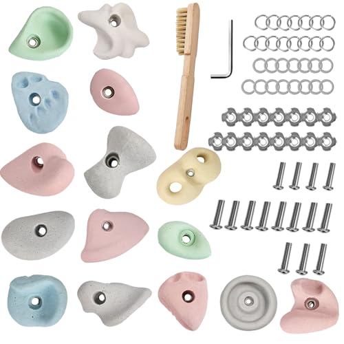 Premium Rock Climbing Holds, Rock Climbing Grips for with Full T-Nut Hardware Kit,Indoor Outdoor Climbing Wall,for Wood Walls - color: 15Pcs-Wood