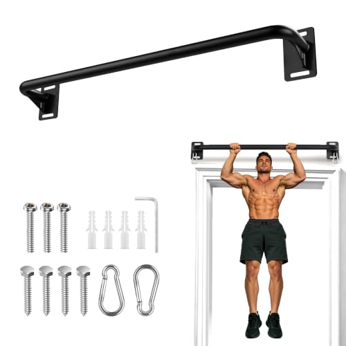 EVERYMATE Wall Mount Pull Up Bar, Heavy Duty Alloy Steel Hanging Bar for Exercise, Multi-Functional Doorway Pull Up Bar for Home Gym Workout - color: A:Wall Mounted for 7-8ft Beams, 32-36in Span Studs