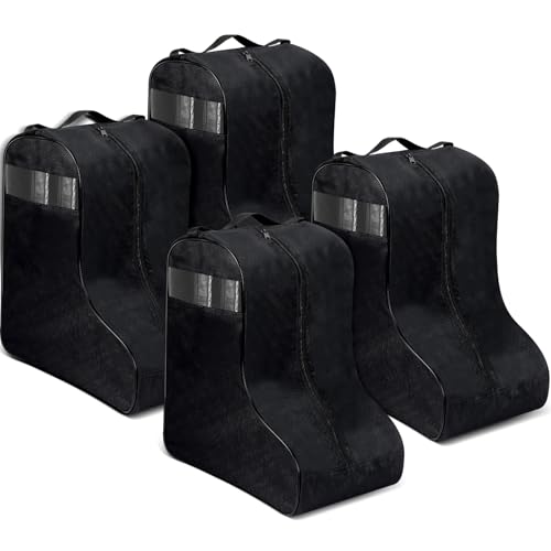 4 Pcs Boot Bags for Cowboy Boots Portable Storage Bag for Travel Long Tube Shoes Bags Men Tall Shoe with Handle for Home (Black) - color: Black