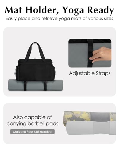 Small Gym Bag, Mini Gym Bag with Yoga Mat Holder & Wet Compartment, Black | Yoga Mat Bag, Water Bottle Pocket, Detachable and Adjustable Shoulder Strap, Mini Duffle Bag for Workout Travel Dance - color: Black