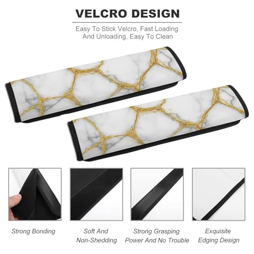 2 Pack Universal Soft and Comfortable Seat Belt Cover for Kids, Car Seats Pushchair Strollers High Chair Pushchair, Gold Marble White Seat Belt Cushion - color: Pattern 1114