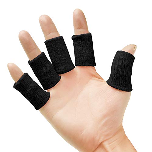 Senkary 20 Pieces Finger Compression Sleeves Elastic Finger Protectors Thumb Splint Brace for Arthritis Pain Relief, Basketball Sport (Black) - color: Black