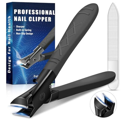 Heavy Duty Nail Clippers for Thick Nails, Anti-Slip Toenail Clipper Set for Seniors & Women at Home Salon - size: black