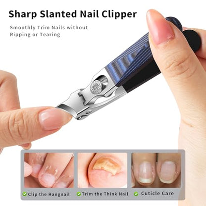 Wide Jaw Opening Anti-Splash Nail Clipper, Eagle Beak Beveled Nail Clippers，G10 Long Handle Angled Head Toenail Clippers for Thick Nails (Straight Blue B) - color: Straight Blue B