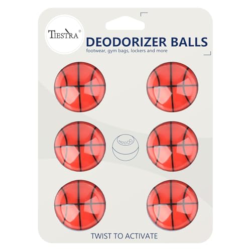 TIESTRA Shoe Deodorizer Balls (6 Pack) – Odor Eaters for Sneaker | Odor Eliminator Air Freshener for Closet, Locker, Gym Bag - color: Cologne | Basketball