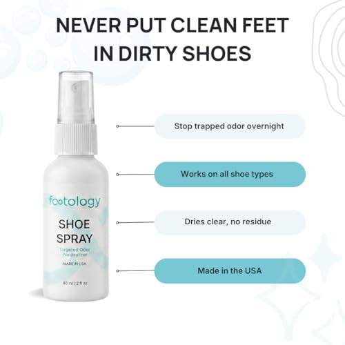 Shoe Deodorizer Spray - Stops Shoe Odor Overnight - Works on Sneakers, Dress Shoes, Work Boots - Made in USA - 2 oz