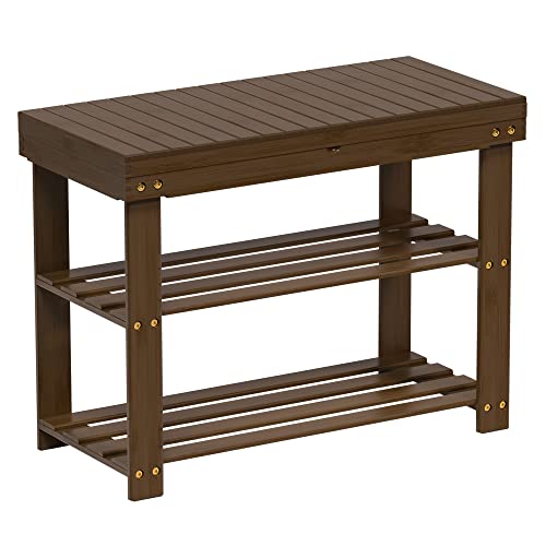Zhuoyue Bamboo Shoe Rack Bench with Storage Shelf for Entryway Small Space Organizer Indoor Outdoor Use Walnut Brown - color: Walnut
