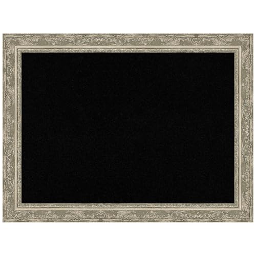 Amanti Art Black Cork Board for Wall, 24x32 Vision Board with Silver Frame, Medium Corkboard Office Decor for Home Organization, Traditional Corkboard Pinboard to Display Items for Home Organization - color: Filigree Silver, size: 32" x 24"
