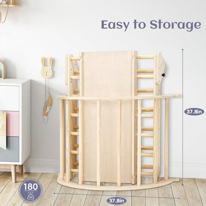 Pillowhale Extra‑Large Montessori Wooden Climbing Triangle Set—Foldable Toddler Gym Triangle, Climbing Ramp & Arch, Indoor Playground for Toddlers 12+ Months