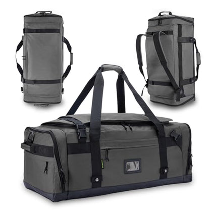 Large Duffle Bag for Travel - Men & Women, Foldable Gym Duffle Backpack, Heavy Duty Tactical Military Canvas Duffel Bags, Extra Big Carry On with Shoe Pockets, Waterproof (80L/103L) - color: Grey, size: L(103L)