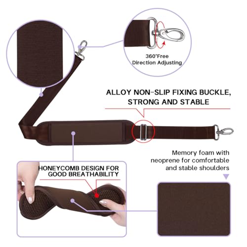60 Inch Shoulder Strap for Bag with Removable Ultra-Thick Pad | 60" Shoulder Strap with Removable Thick Pad,Adjustable Buckles and Metal Hooks, for Briefcase/Laptop/Messenger/Luggage Bag - color: Brown