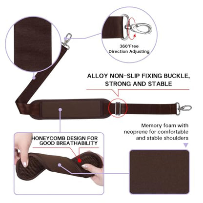 60 Inch Shoulder Strap for Bag with Removable Ultra-Thick Pad | 60" Shoulder Strap with Removable Thick Pad,Adjustable Buckles and Metal Hooks, for Briefcase/Laptop/Messenger/Luggage Bag - color: Brown