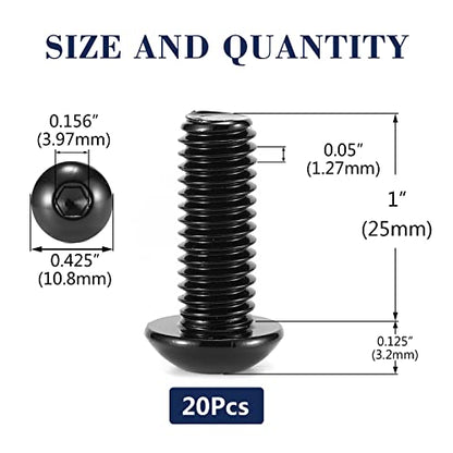 1/4-20 x 1 Button Head Socket Cap Bolts Screws, 20Pcs 304 Stainless Steel 18-8, Allen Hex Drive, Black Oxide by SG TZH(with Hex Spanner) - size: 1/4-20 x 1"