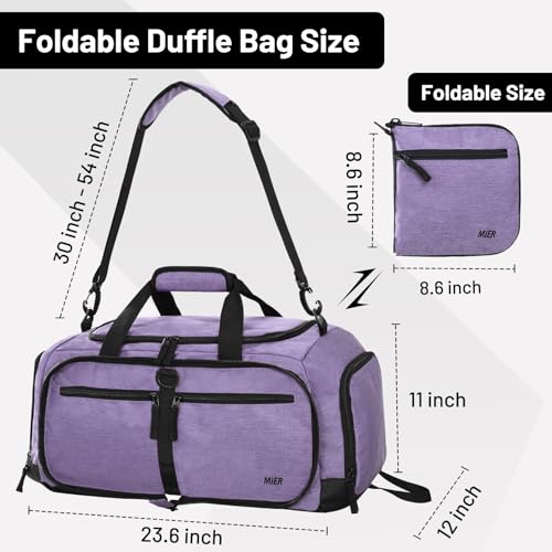 MIER Packable Travel Duffle Bag with Shoe Compartment, 50L, Purple | Foldable Weekender Duffel; Multi-Pockets; Adjustable Shoulder Strap; Luggage Sleeve; Travel, Sports, Camping, Gym - color: Purple, size: 50L