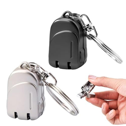 2 Pack Portable Folding Mini Nail Clippers, Stainless Steel Compact Nail Trimmers with Keychain, Backpack Pattern Design, Travel Accessories