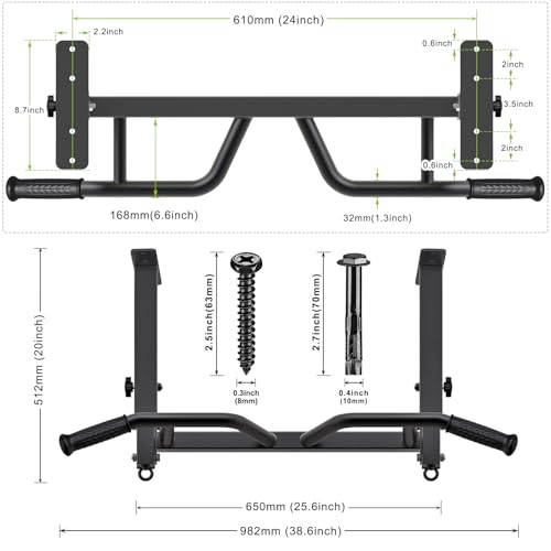 SELEWARE Heavy Duty Welded Pull Up Bar Wall/Joist/Ceiling Mount Chin Up Bar | Multifunctional Pull-up Bars w/Resistance Band Hooks for Home Gym Strength Training, Sturdy Steel Construction Support 500 lb - color: F1: Black 24" Ceiling Mount Pull Up Bar