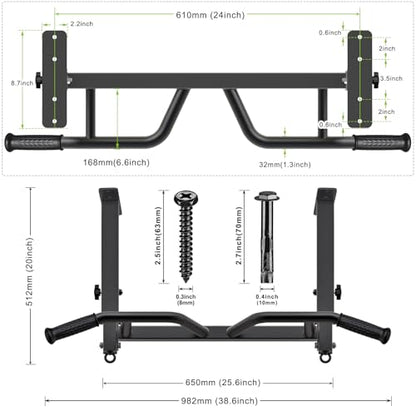 SELEWARE Heavy Duty Welded Pull Up Bar Wall/Joist/Ceiling Mount Chin Up Bar | Multifunctional Pull-up Bars w/Resistance Band Hooks for Home Gym Strength Training, Sturdy Steel Construction Support 500 lb - color: F1: Black 24" Ceiling Mount Pull Up Bar