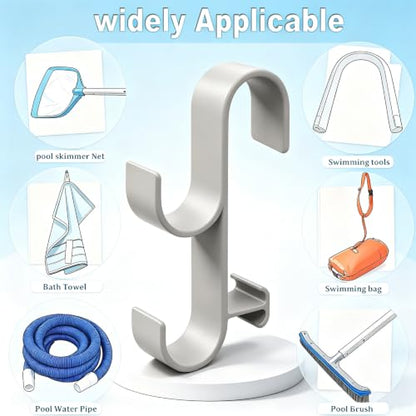 2Pcs Above Ground Pool Pole Hooks, Double Hanging Bracket for Pool Telescopic Pole, Leaf Skimmer Net & Vacuum Hose, Pool Rail Accessory Storage Hanger[Galy] - color: Galy
