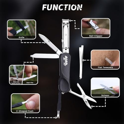 OUTU Keychain Nail Clippers Multitool, 7 in 1 EDC Utility Tool with Nail Clipper, Scissors, Gifts for Him Men Husband Dad Boyfriend (Black) - size: Black