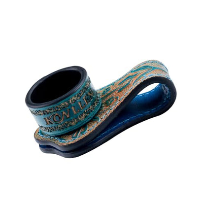 KONLLEN Leather Magnetic Chalk Holder, Pool Cue Accessory | Round or square engraved leather holder keeps billiard chalk secure and easy to reach during pool play. - color: VT Holder-Blue-round