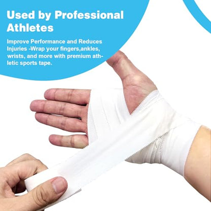 Athletic Tape - White Sport Tape - Easy Tear, Strong, No Sticky Reduce Wrist Ankle Tape for Athlete & Medical Trainers - size: 1.5in x 33 ft
