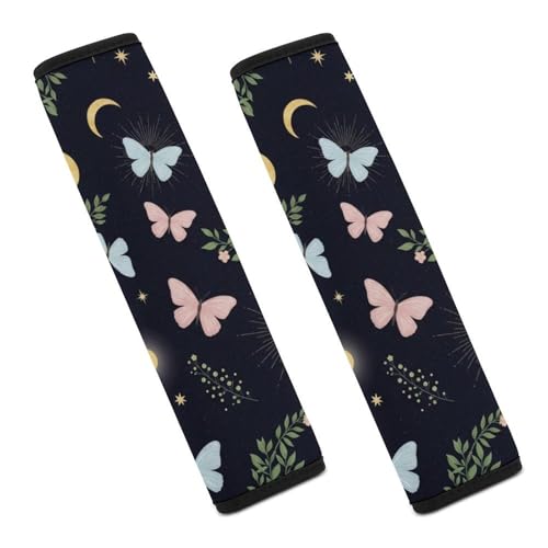 2 Pack Universal Soft and Comfortable Car Seat Straps Shoulder Pads for Kids, All Vehicles, Butterfly Pink Blue Butterflies Neck Strap Covers, Neck and Shoulder Support - color: Pattern 563