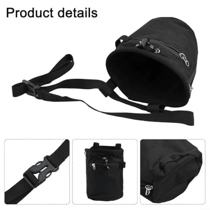 Climbing Chalk Bag, 420D Nylon Drawstring Pouch with Carabiner, Anti-Slip Waist Pack for Rock Climbing Bouldering Gymnastics Weightlifting(Black) - size: Black