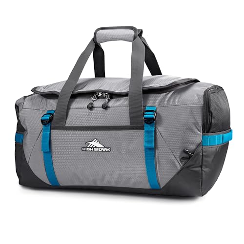 High Sierra Fairlead Convertible Duffel Bag, Lightweight and Durable Weekender Duffel, easily converts into backpack, 64L Capacity, Steel Gray/Mercury/Blue - color: Steel Grey/ Mercury, size: Convertible Backpack/Duffel