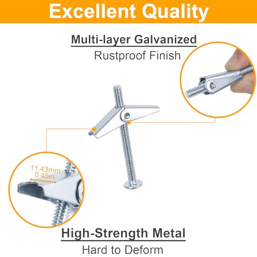 KURUI 3/16 Heavy Duty Drywall Anchors, 25 Pcs Metal Toggle Bolts with Bolts, Dry Wall Anchors and Screws Kit, Butterfly Anchors for Ceiling, Sheetrock, Hollow Wall - size: 3/16"