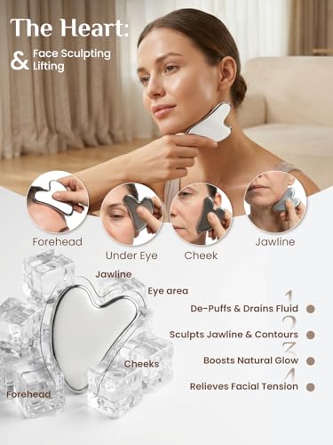 Rena Chris Gua Sha & Muscle Scraper Tool, Stainless Steel Body & Face Gua Sha Set for Deep Tissue Massage & Lymphatic Drainage, Guide & Travel Pouch Included (3-Piece Kit)