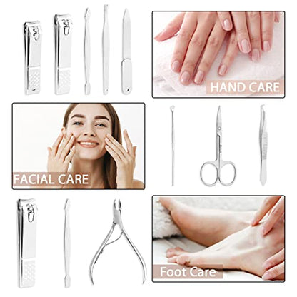 Manicure Set, FAMILIFE Professional Manicure Kit Nail Kit Mens Grooming Tools Pedicure Tool 9PCS Gifts for Men Boyfriend Stainless Steel Nail Clipper Set Leather Case Brown - color: Dark-brown