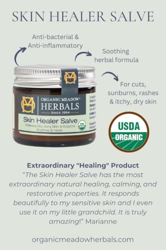 Organic Meadow Herbals Skin Healer Salve 2oz, USDA Certified Organic. For Eczema, Cuts, Burns, Itchy, dry Skin. Woman-owned & Operated Since 1994.