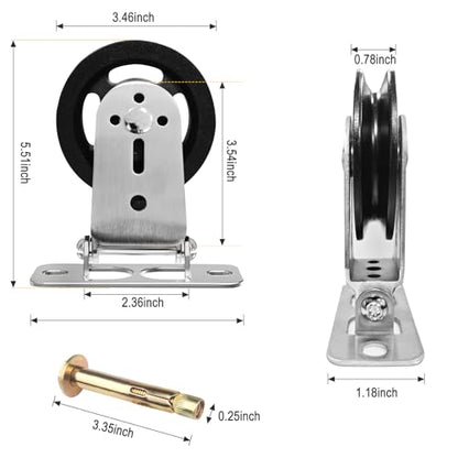 Cable Pulley Wheel System Wall Mounted：180° Rotation Silent Cable Gym Pulley Blocks - Heavy Duty Swivel LAT Pulley System Gym Home Equipment