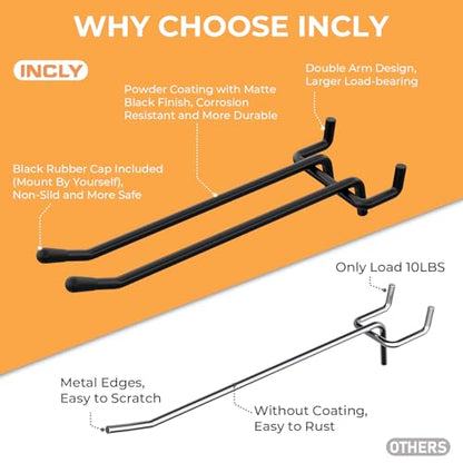 INCLY 4/6 Inch Black Pegboard Hooks, 36 Pack Heavy Duty Double Arm Peg Board Straight Hooks, Peg Board Tool Hangers Fit for 1/4" Pegboard Garage Hanging Tools, Craft Organizing, Kitchen, Store - color: Black