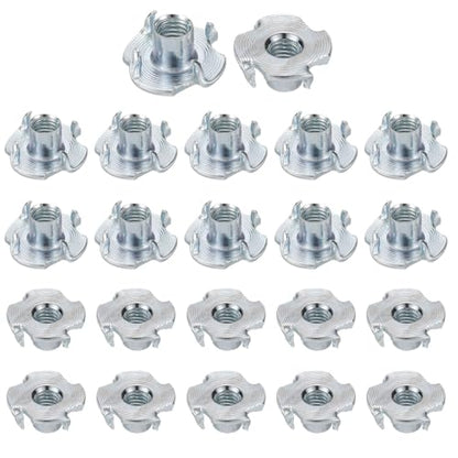 HARFINGTON M6x9mm T-Nuts 4 Pronged Tee Nut 0.73" x 0.35" Fully Thread Carbon Steel Inserts for Wood, Rock Climbing Holds, Cabinetry, Furniture 50pcs - size: M6x9mm, 18.5mm