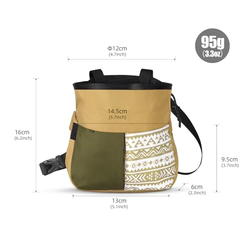 Drfeify Mountaineering Chalk Bag, Large Capacity Travel Bag with Independent Front Pocket, Outdoor Sports Gear for Climbers Hikers - size: Small Khaki