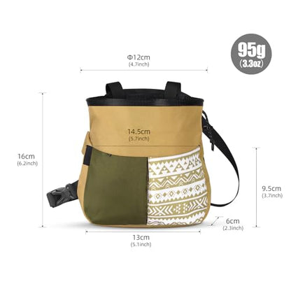 Drfeify Mountaineering Chalk Bag, Large Capacity Travel Bag with Independent Front Pocket, Outdoor Sports Gear for Climbers Hikers - size: Small Khaki
