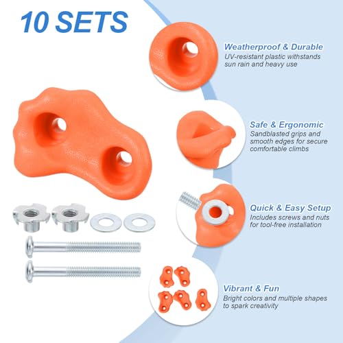 PATIKIL Climbing Rock Wall Grips Play Set Climber Attachments with Double Hole - color: Orange Red, size: B-Small